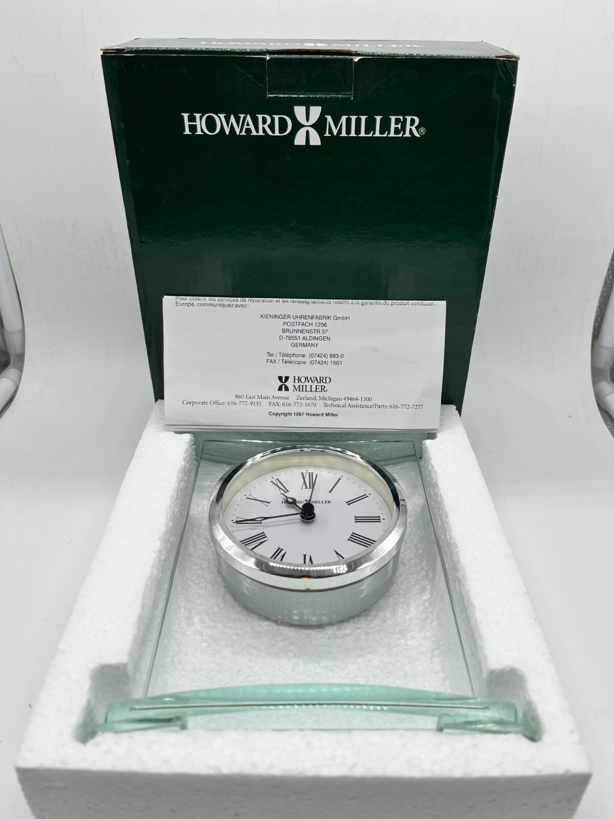 Howard Miller Augustine Clear Table/Mantel Clock Quartz Alarm Movement New