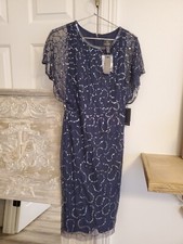 Adrianna Papell Fully Sequined Blue Mesh/Sheath Dress Lined Size 6 NWT