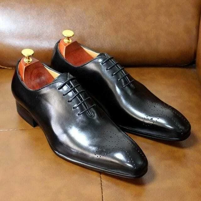 New Handmade Men s Black Leather Oxford Whole Cut Chisel Toe Dress Formal Shoes