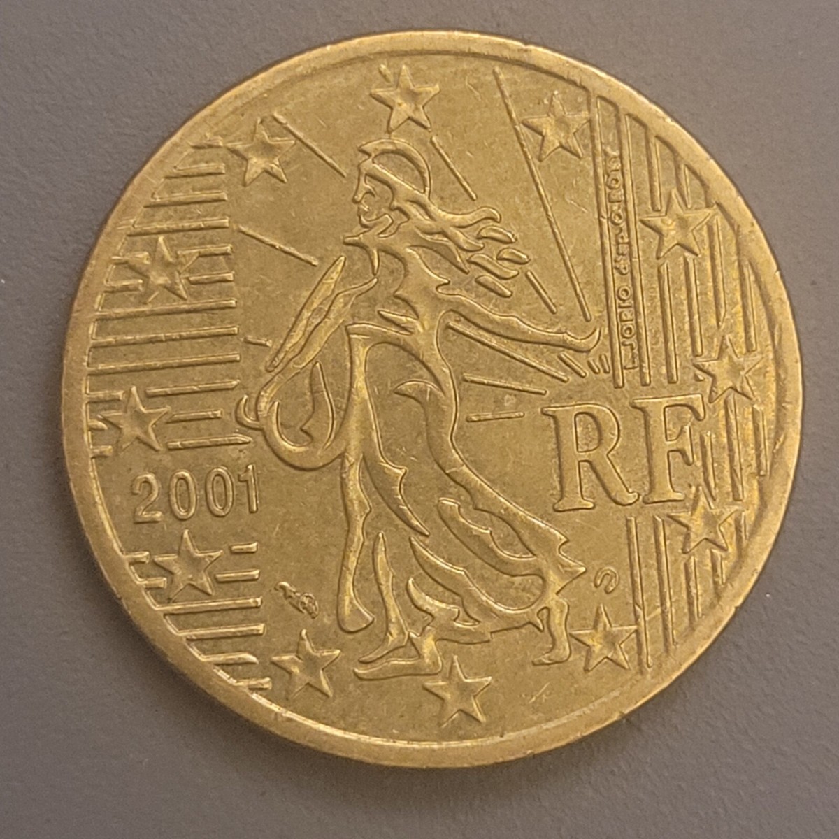 2001 France 50 Euro Cent Coin - Nordic Gold (Copper Alloy) - The