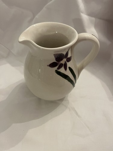 Vintage Hand Painted White W/Blue Flowers Pitcher Signed - Picture 2 of 6