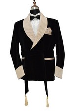 Men Black Smoking Jacket Designer Quilted Elegant Luxury Wedding Party Blazer UK
