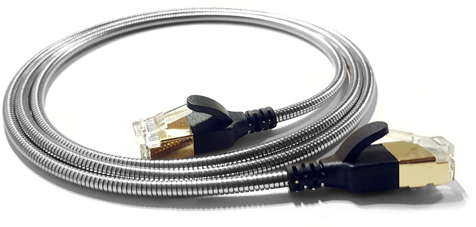 wantecWire armoured CAT6a patch cable with pressure-resistant stainless steel sh