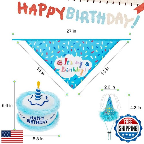 EXPAWLORER Dog Birthday Bandana Set - Cute Hat and Squeaky Cake Toy for Birth - 第 2/5 張圖片