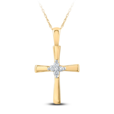 L U DIAMONDS 10K Yellow Gold Diamond Cross Pendant 1/20 CT