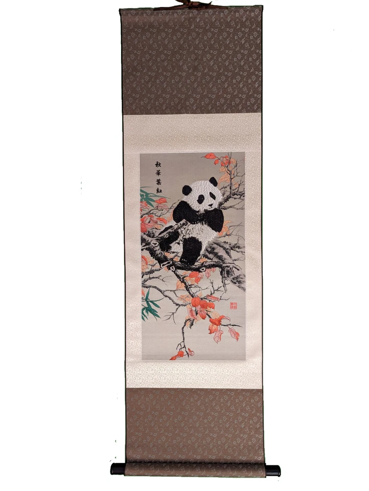 Panda KungFu, pintura brocado de seda, tapiz de arte de seda, arte chino Foto 2 de 2