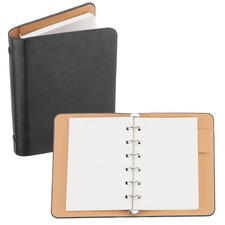 6 Ring Binder Cover OFFICE A7 Leather Notebook Binder with 50 Sheets Paper Black