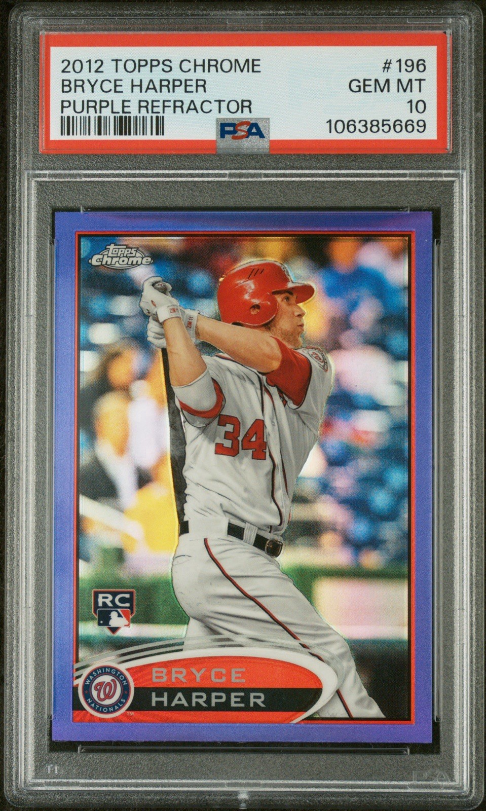 BRYCE HARPER 2012 TOPPS CHROME PURPLE REFRACTOR 196 📈 ROOKIE PSA 10 💎 GEM MINT