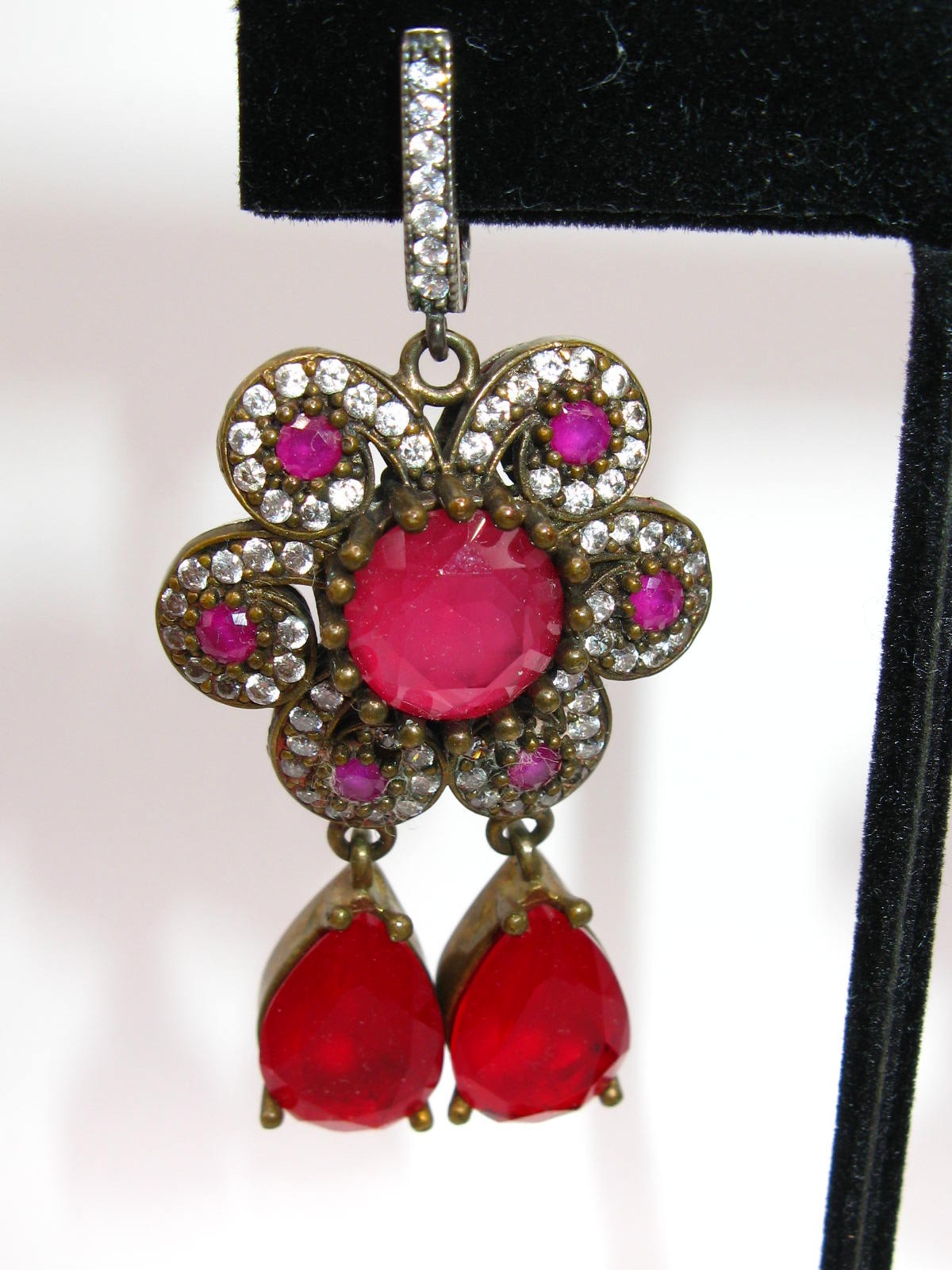 VINTAGE TURKISH NATURAL RUBY DANGLE EARRINGS SILV… - image 6