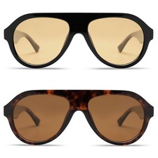 Retro Aviator Polarized Sunglasses for Men Women Trendy 70s Vintage Plastic F...