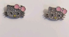 Sanrio Hello Kitty Bling Character Stud Earrings Silver W/ Pink Bow