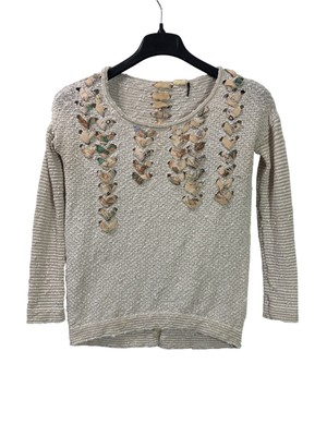 Akemi + Kin Ribbon Weaver Pullover Top Size XS Natural Beige Anthropologie