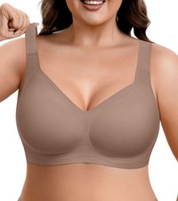 Womens Seamless Wireless Jelly Bra Plus Size Full Coverage Medium, Coffee