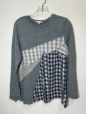 Easel Plaid Patchwork Long Sleeve Top Small Boutique Fall Boho