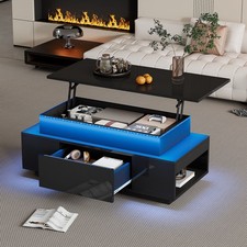 Lift-Top Coffee Table, Highgloss Centre Table With 1 Drawers & LED Lights, Hidde