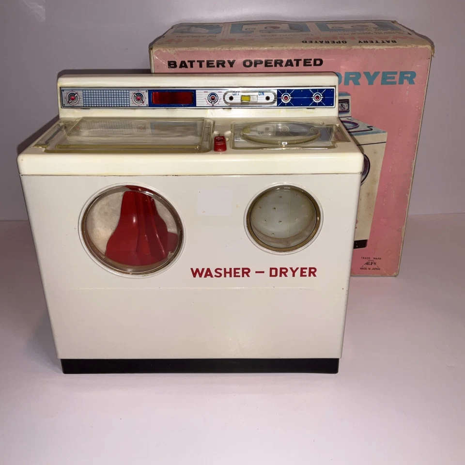 Lavadora secadora de juguete vintage de los años 60 ALPS Japón a batería con caja ¡funciona! Foto 3 de 4
