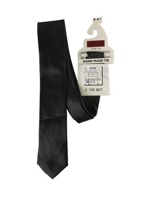 Bergamo New York Ties Mens 1 Tie Slim Hand Made Black Satin Neckties Formal