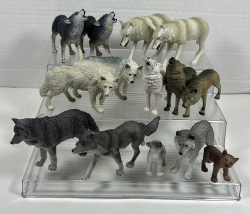 Lot Of 14 Wolf Figures Plastic Schleich, Safari Ltd, Terra & Unbranded Animals