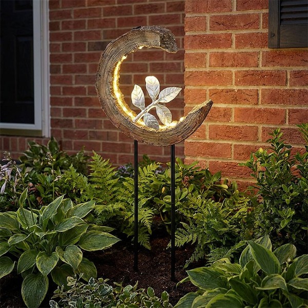 Solarlampe Gartendeko Tischleuchte Led Steckleuchte Holzoptik Mond AußEnlampe-image