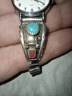 Sterling SilverNavajo Squash Blossom Watch Turquoise Spiny Oyster Coral Begay RB