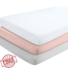 Bare Home 3-Pack Crib Sheet Pink Slipper/Cloud Grey/White