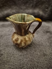 Small Vintage West German Keramik Jug 551. Green And Brown Drip Glaze. Ex Cond.