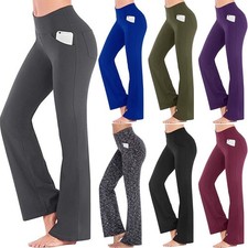 Ladies HIGH WAIST Pocket Leggings Yoga Pants Joggers Gym SportS Trousers Size UK