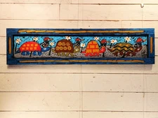 John Sperry Southern Primitive Turtles Folk Art Painting "Turtles & Guinea" 48"W