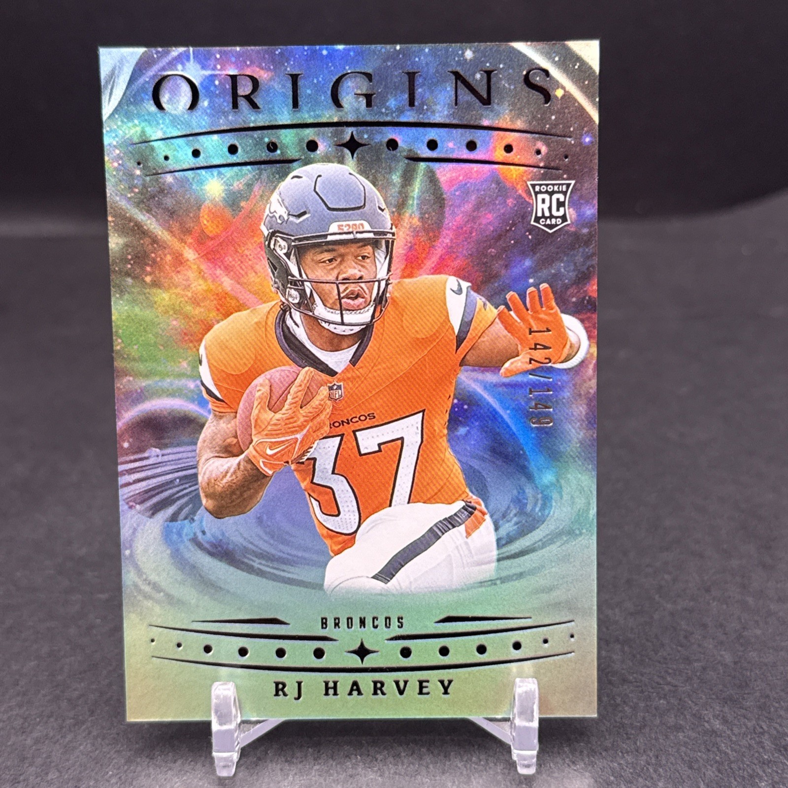 2025 Panini Origins RJ Harvey RC #141 HOLO Silver SP 142/149 Denver Broncos JO1