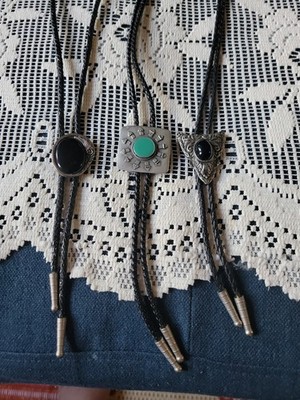 3 Bolos 2 black  and 1 silver look with green stone. turquoise look.