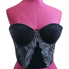 Victoria's Secret Corset 34C Black Velvet Floral Lace Vintage Y2K Bustier Bra