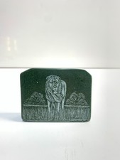 Vintage Africa Verdite Stone Crystal Etched Lions Signed