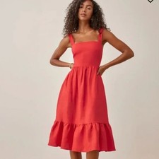 Reformation Manet Linen Midi Dress in Hot Day Red sz 4
