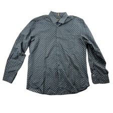 BOSS Mens XL Navy Geometric Print Button Front Shirt Long Sleeve