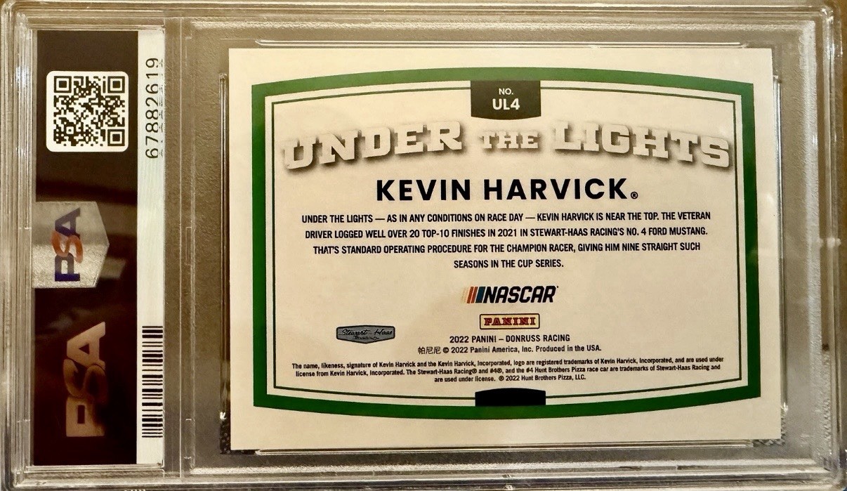 2022 Panini Donruss NASCAR - Under the Lights Kevin Harvick #UL4 Checkers PSA 9 view 2
