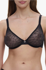84 Chantelle 14IM1 Stella Sheer Unpadded Underwire Bra, Black, Size 36DDD