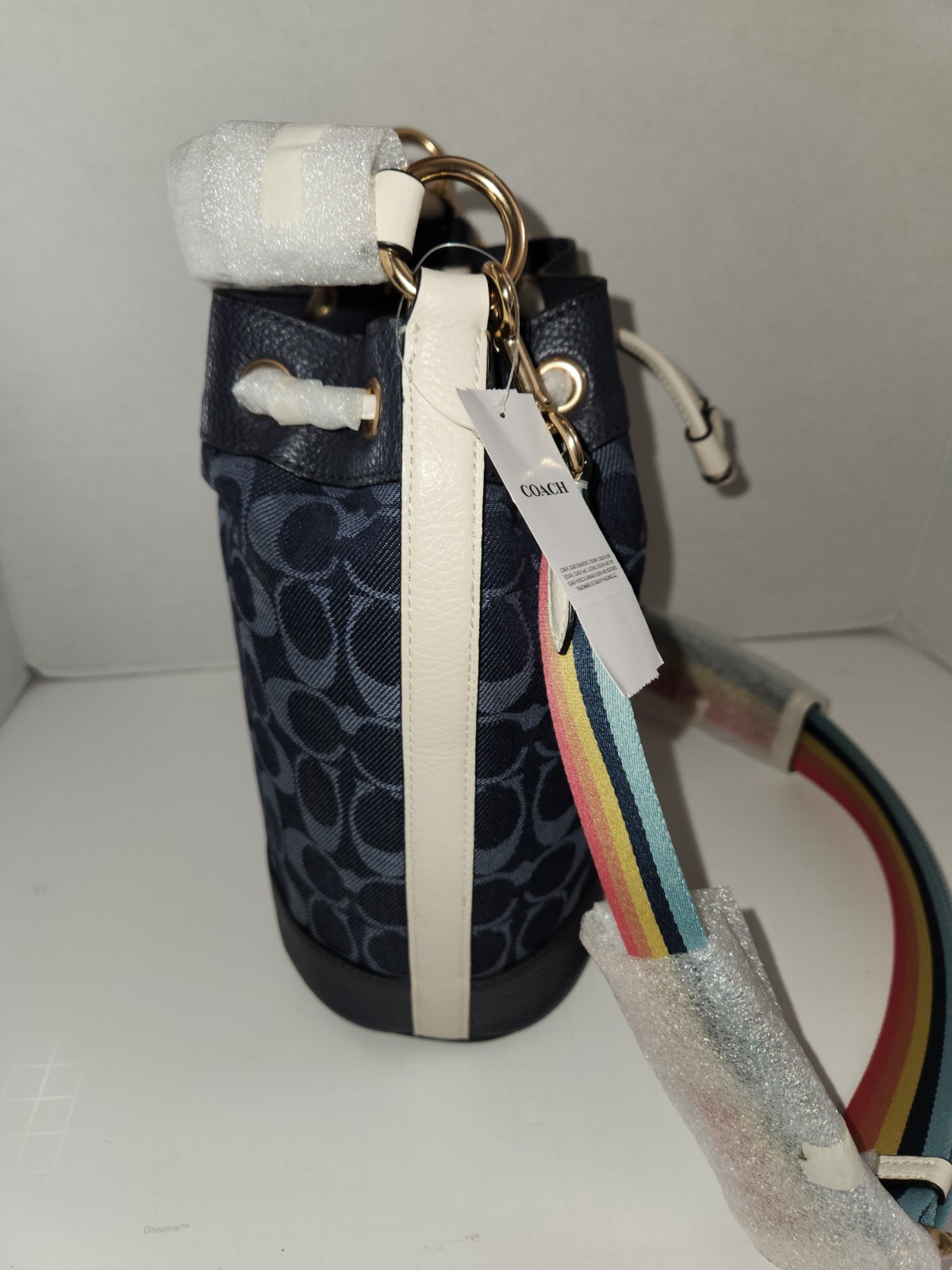 NWT Coach Dempsey Drawstring Bucket Bag In Signature Denim C4101 Blue image 5