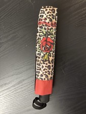 Ed Hardy Rose Butterfly Tattoo Cheetah Print Womens Umbrella Auto Up/Down      