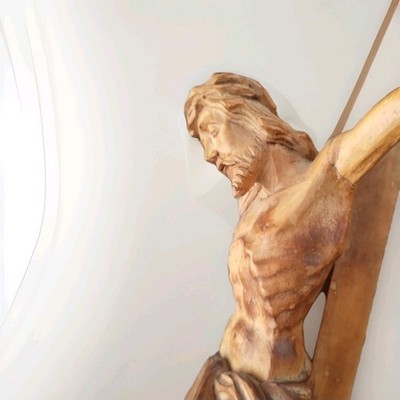 Antique ANRI 25” Hand Carved Wood Crucifix Jesus Wall Cross