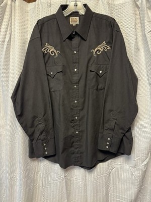 Vintage Ely Cattleman Western Shirt XL Black Snap Front Embroidered Cowboy Y2K