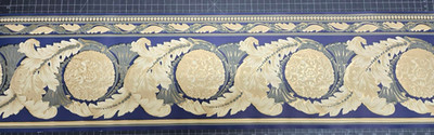 Scrolling Leaf Wallpaper Border Blue Gold Wall Decor VT4679B Unpasted
