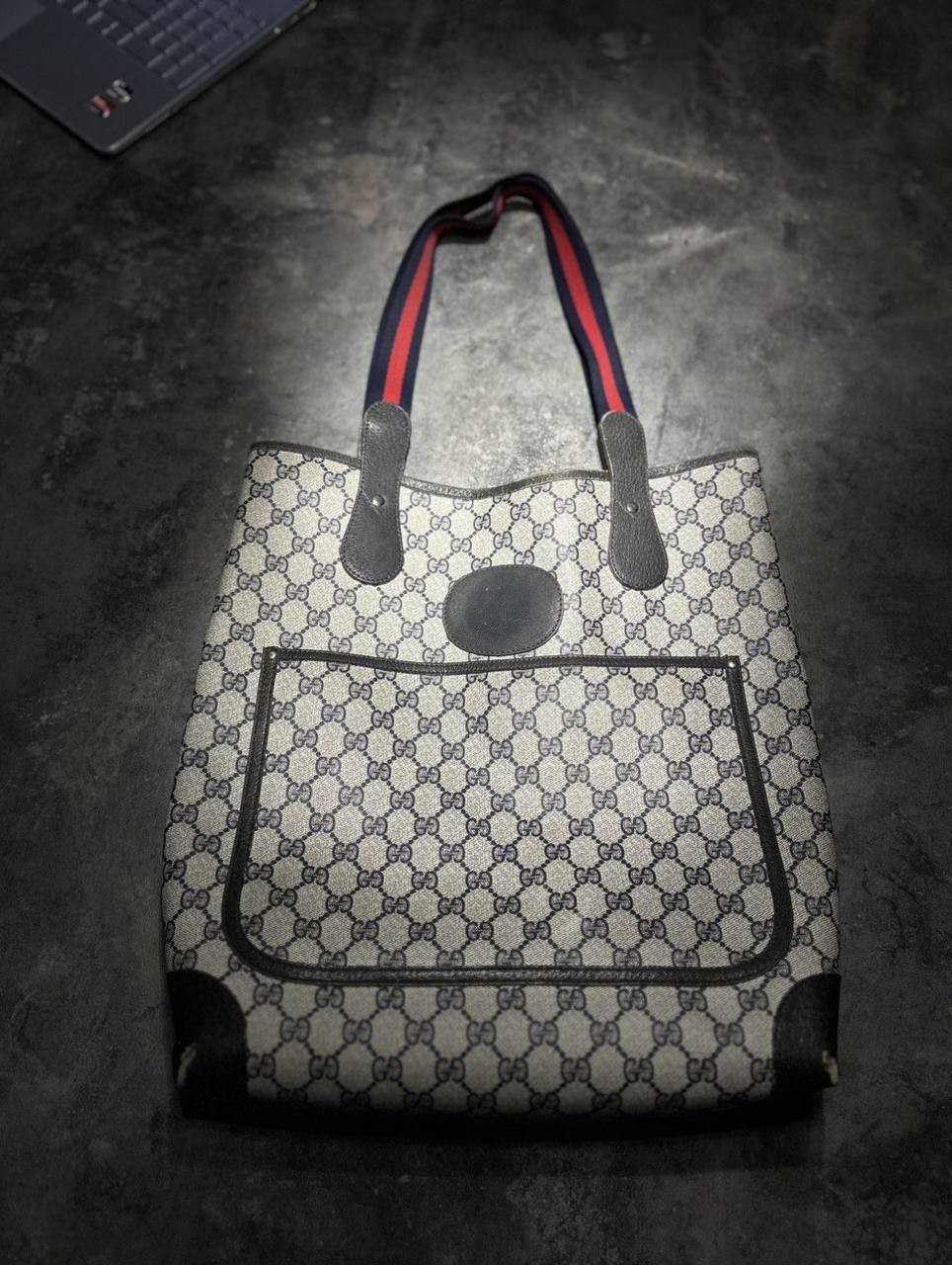 Gucci Sherry Line Vintage Shoulder Leather Tote Bag Monogram Large Luxury