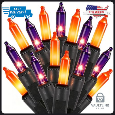 150 Count Orange and Purple Halloween String Lights 29ft Corded Incandescent
