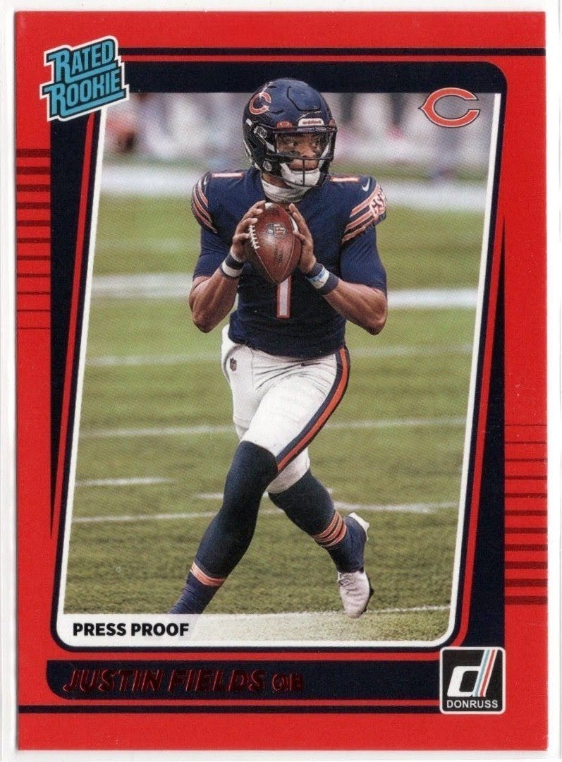 2021 Panini Donruss Rated Rookie Press Proof Red Justin Fields Card RC #253