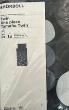 NUOVO IKEA Smorboll Copripiumino Singolo Doppio e Federa Grigio Scuro Punti Cerchi