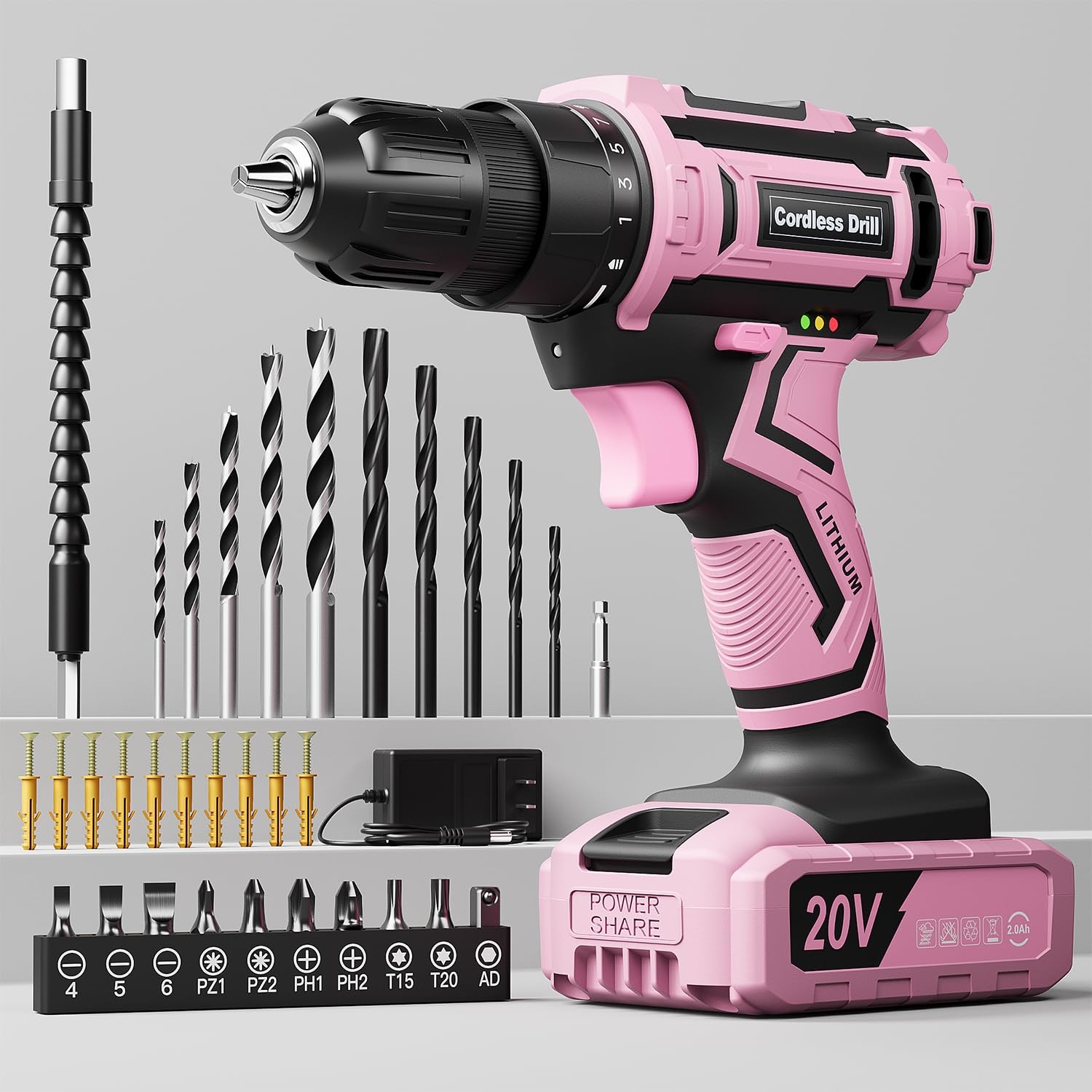 Set 20v Electric Power Drill For Women Lightweight Electr.