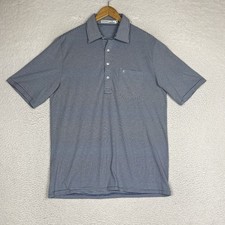 Criquet Polo Shirt Pocket Mens Medium Blue Striped Short Sleeve Performance