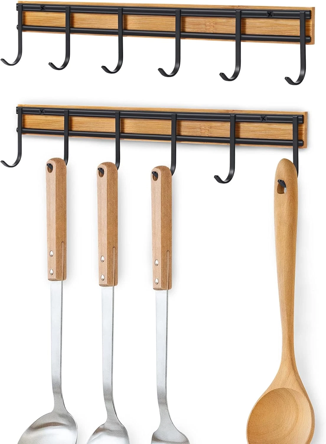 Kitchen Utensil Hanger, Wall Mout Kitchen Utensil Holder Organizer Rack with 6 H