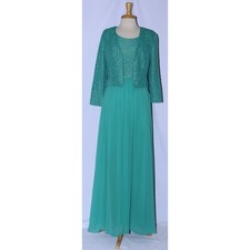 Fanny 1520 Floor Length Stretch Chiffon Gown With Jacket-Size XL-JADE-NEW