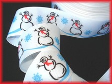 LAST 1 - 10YD 7/8" VINTAGE RETIRED BLUE CHRISTMAS SILLY SNOWMAN GROSGRAIN RIBBON